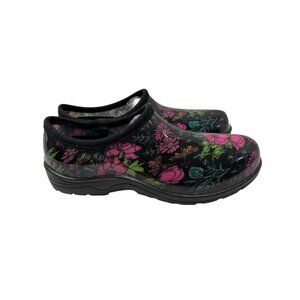 Ground Work Women's 9 Garden Clog Outdoor Rain Garden Shoes Black/Pink/Floral
